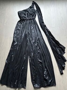 Retrofete Black Metallic Jumpsuit One shoulder